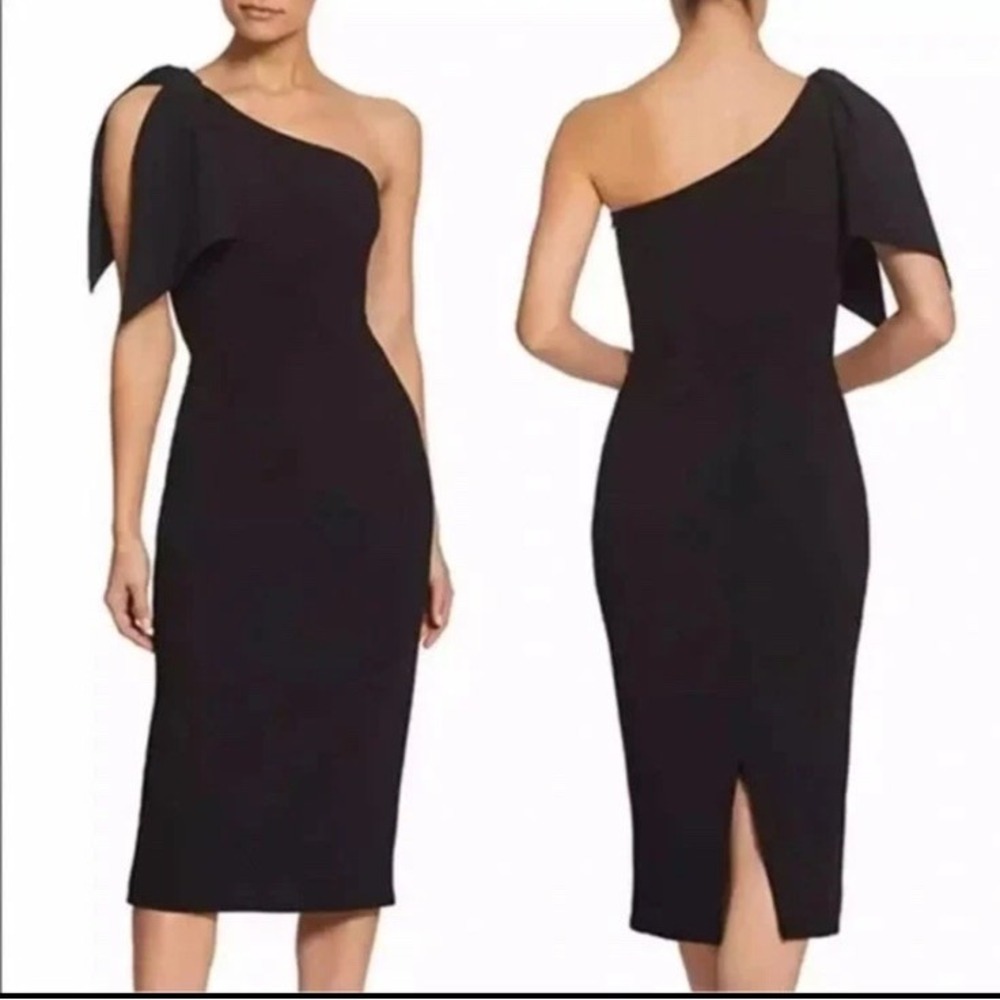 Dress The Population Size XL Tiffany One Shoulder Bow Midi Dress Black Cocktail